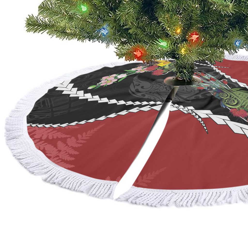 New Zealand Christmas Tree Skirt Flora Map with Birds - Aussie Hoodie