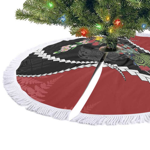 New Zealand Christmas Tree Skirt Flora Map with Birds - Aussie Hoodie