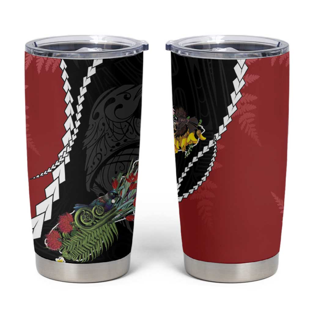 New Zealand Christmas Tumbler Cup Flora Map with Birds - Aussie Hoodie