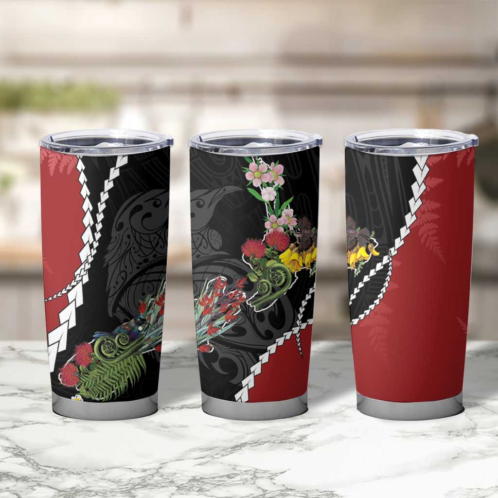 New Zealand Christmas Tumbler Cup Flora Map with Birds - Aussie Hoodie