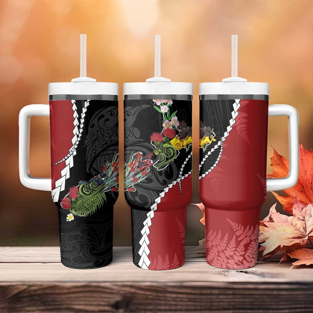 New Zealand Christmas Tumbler With Handle Flora Map with Birds - Aussie Hoodie