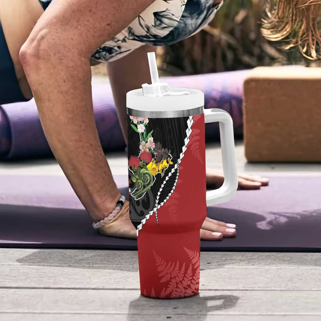 New Zealand Christmas Tumbler With Handle Flora Map with Birds - Aussie Hoodie