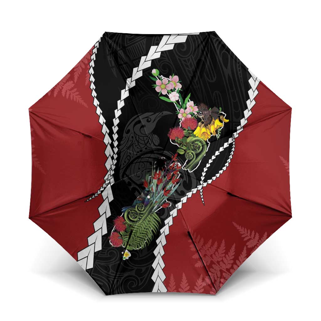 New Zealand Christmas Umbrella Flora Map with Birds - Aussie Hoodie