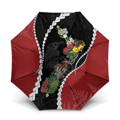 New Zealand Christmas Umbrella Flora Map with Birds - Aussie Hoodie