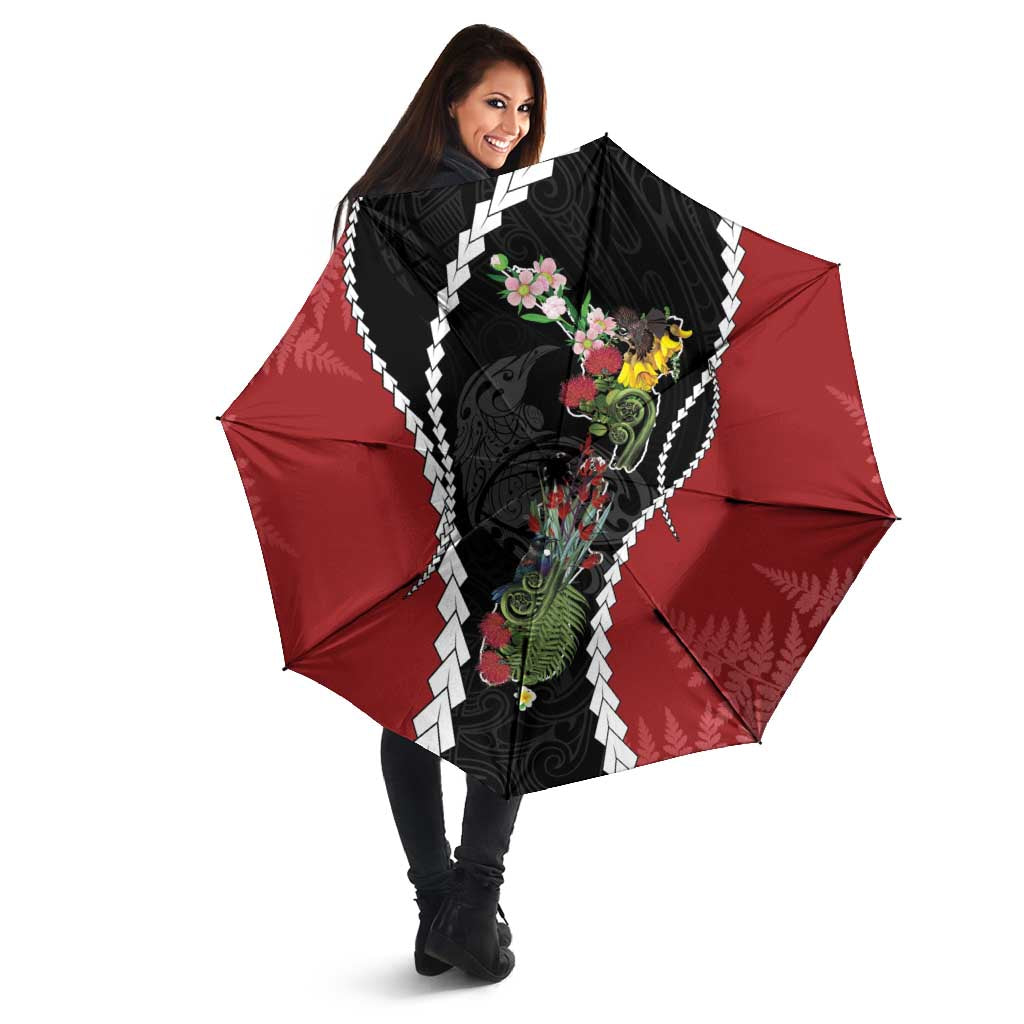 New Zealand Christmas Umbrella Flora Map with Birds - Aussie Hoodie