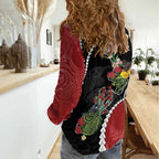 New Zealand Christmas Women Casual Shirt Flora Map with Birds - Aussie Hoodie