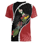 New Zealand Christmas Women V-Neck T-Shirt Flora Map with Birds - Aussie Hoodie