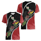 New Zealand Christmas Women V-Neck T-Shirt Flora Map with Birds - Aussie Hoodie