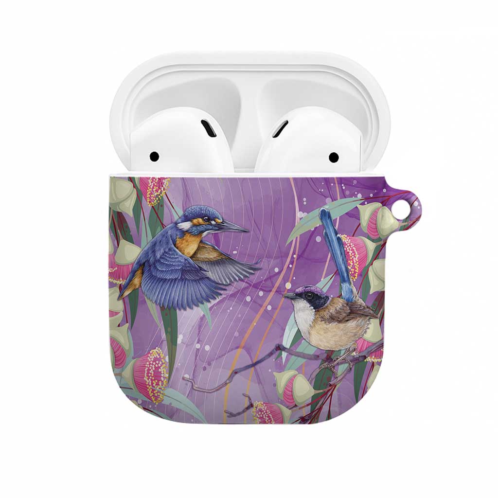 Australia Epilepsy Awareness AirPods Case Purple Fairy Wren with Eucalyptus Flowers - Aussie Hoodie