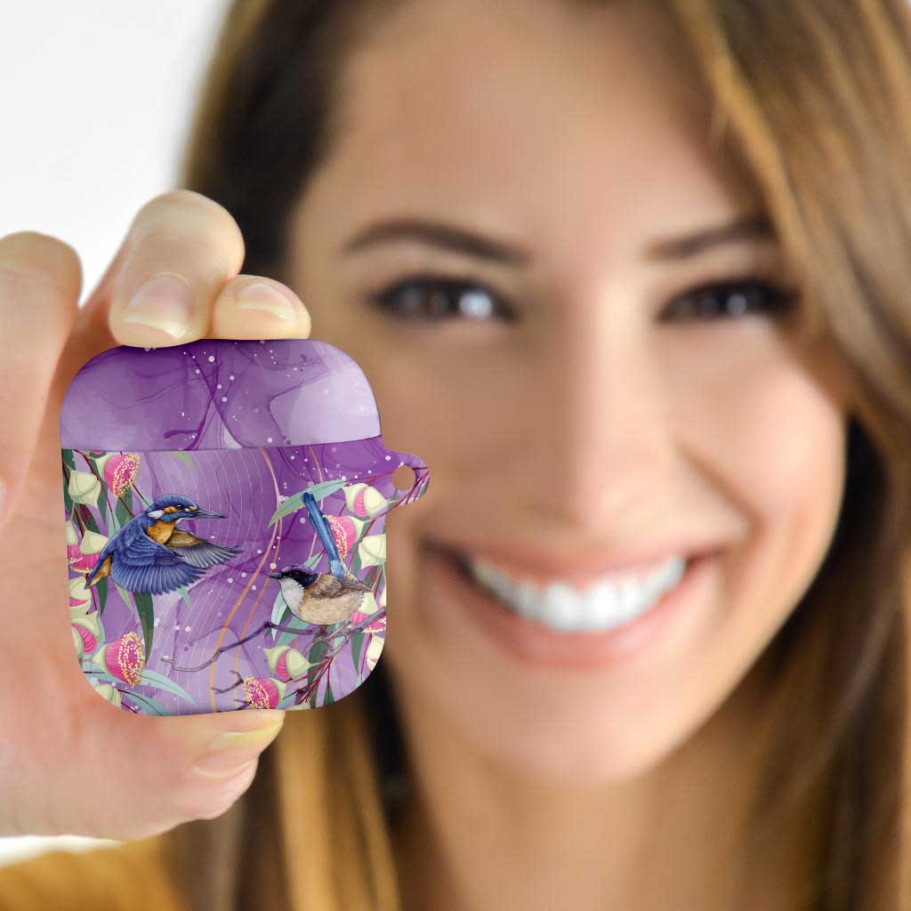 Australia Epilepsy Awareness AirPods Case Purple Fairy Wren with Eucalyptus Flowers - Aussie Hoodie