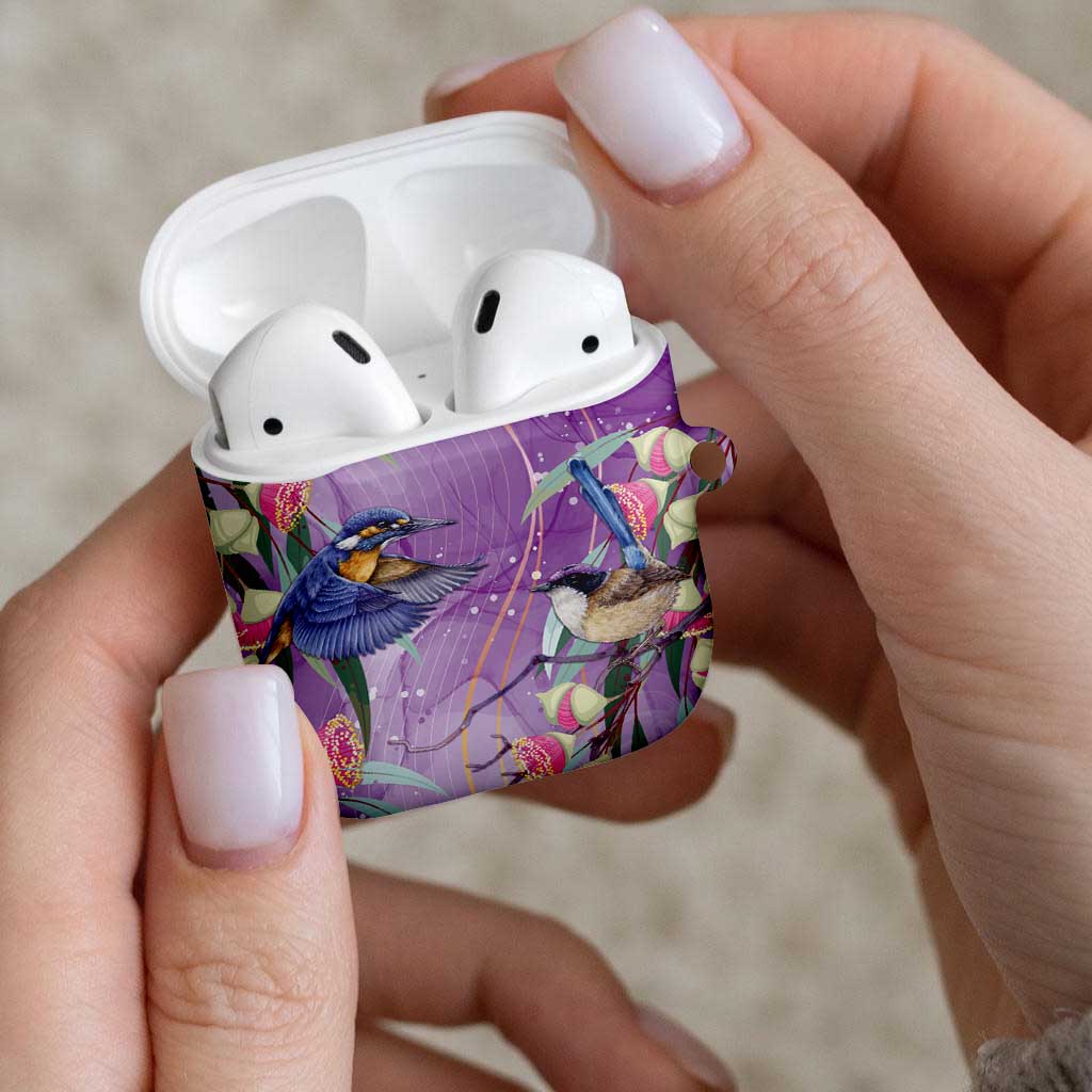 Australia Epilepsy Awareness AirPods Case Purple Fairy Wren with Eucalyptus Flowers - Aussie Hoodie