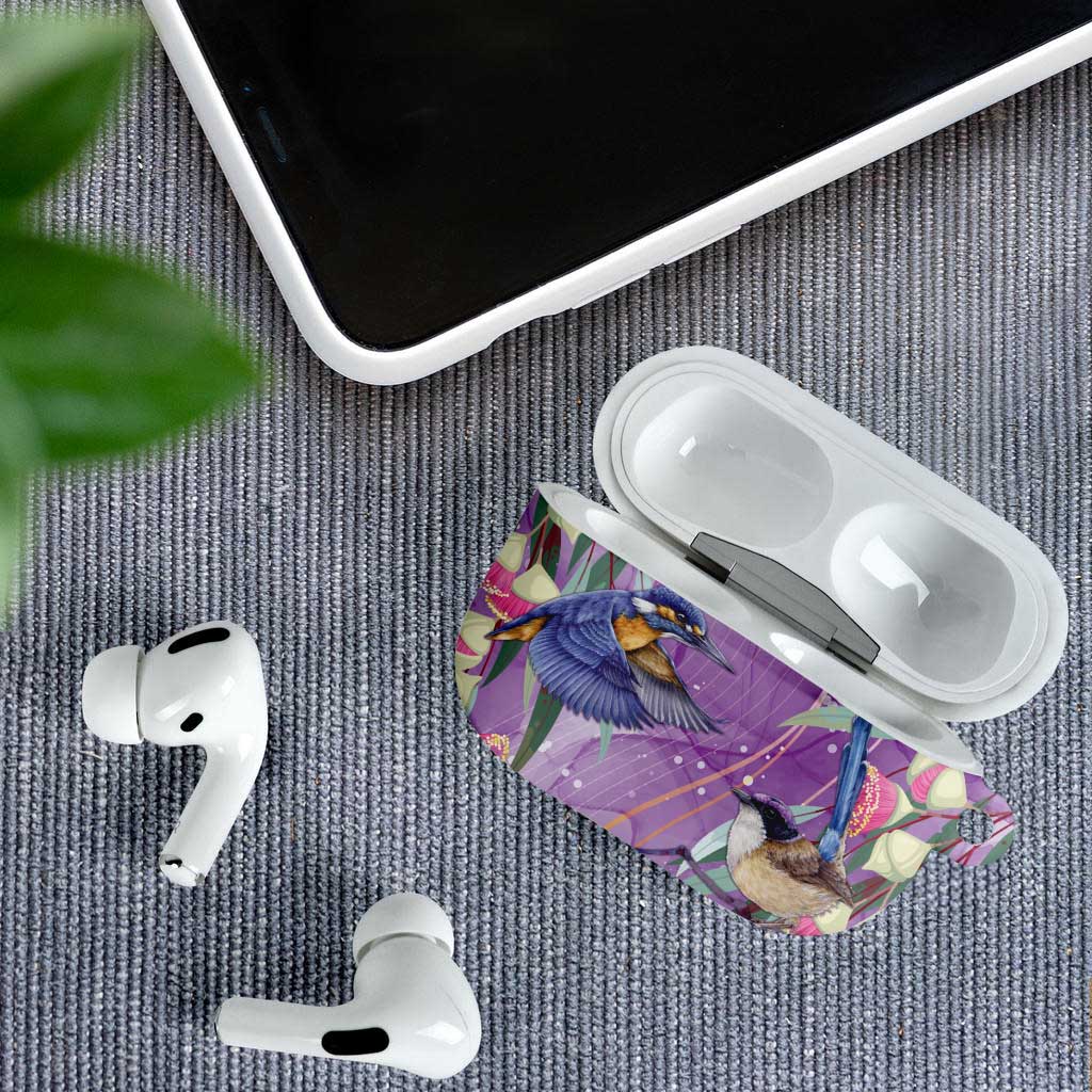 Australia Epilepsy Awareness AirPods Case Purple Fairy Wren with Eucalyptus Flowers - Aussie Hoodie