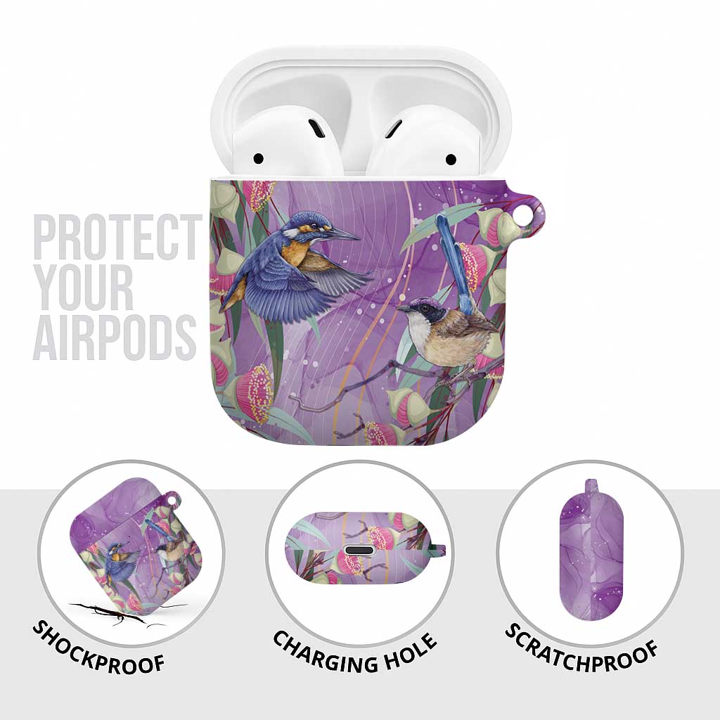 Australia Epilepsy Awareness AirPods Case Purple Fairy Wren with Eucalyptus Flowers - Aussie Hoodie