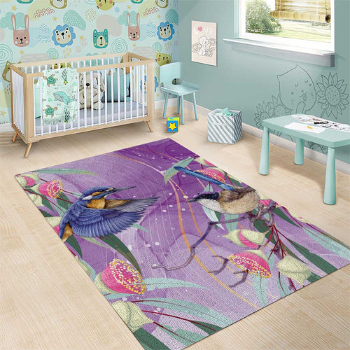 Australia Epilepsy Awareness Area Rug Purple Fairy Wren with Eucalyptus Flowers - Aussie Hoodie
