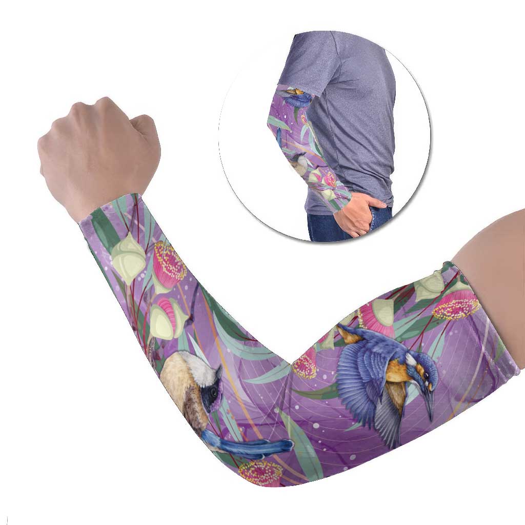 Australia Epilepsy Awareness Arm Sleeves Purple Fairy Wren with Eucalyptus Flowers - Aussie Hoodie