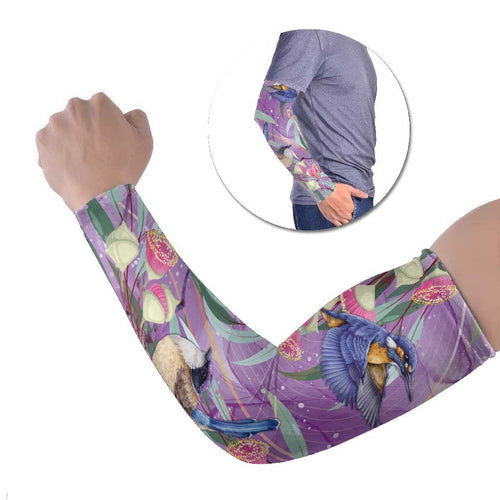 Australia Epilepsy Awareness Arm Sleeves Purple Fairy Wren with Eucalyptus Flowers - Aussie Hoodie
