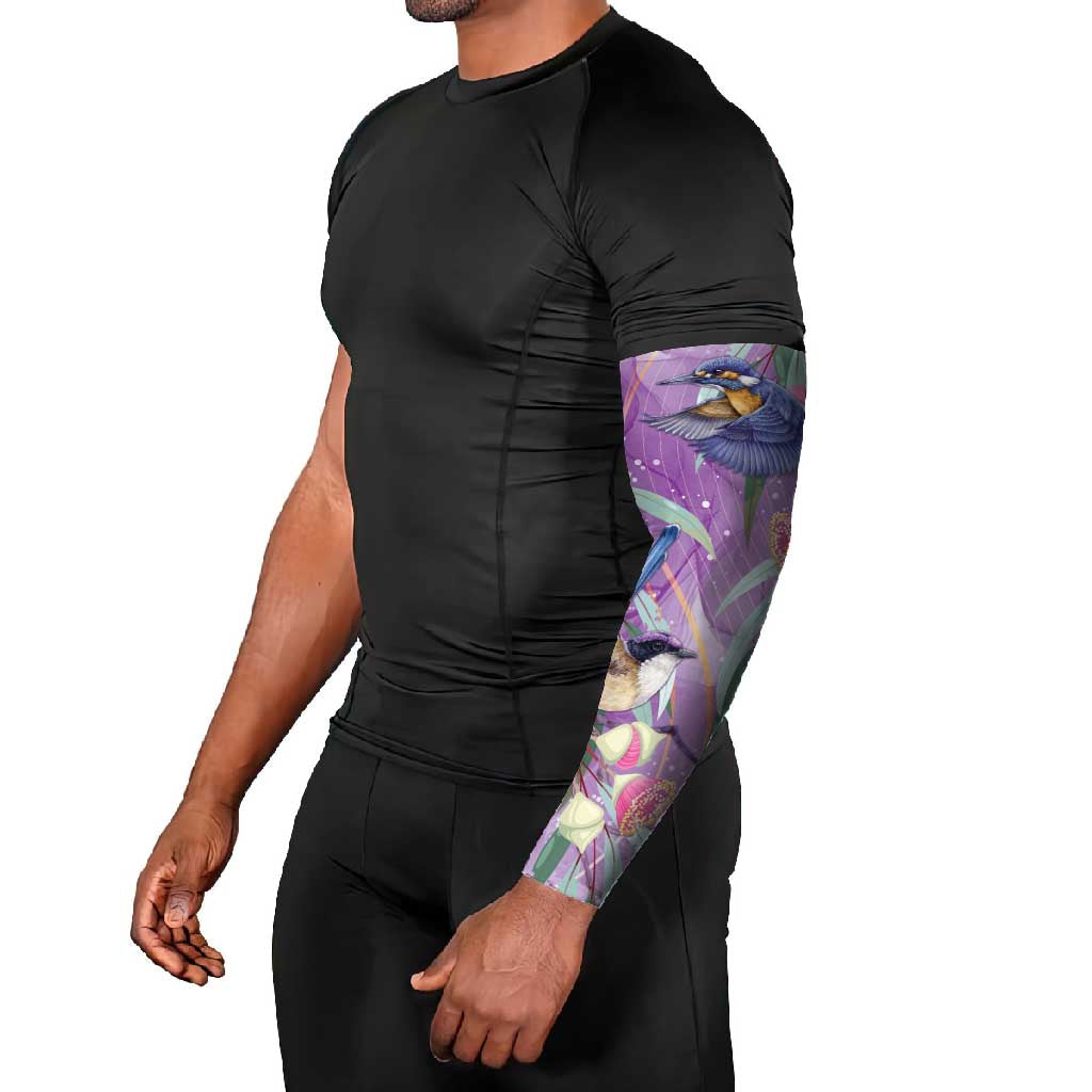 Australia Epilepsy Awareness Arm Sleeves Purple Fairy Wren with Eucalyptus Flowers - Aussie Hoodie