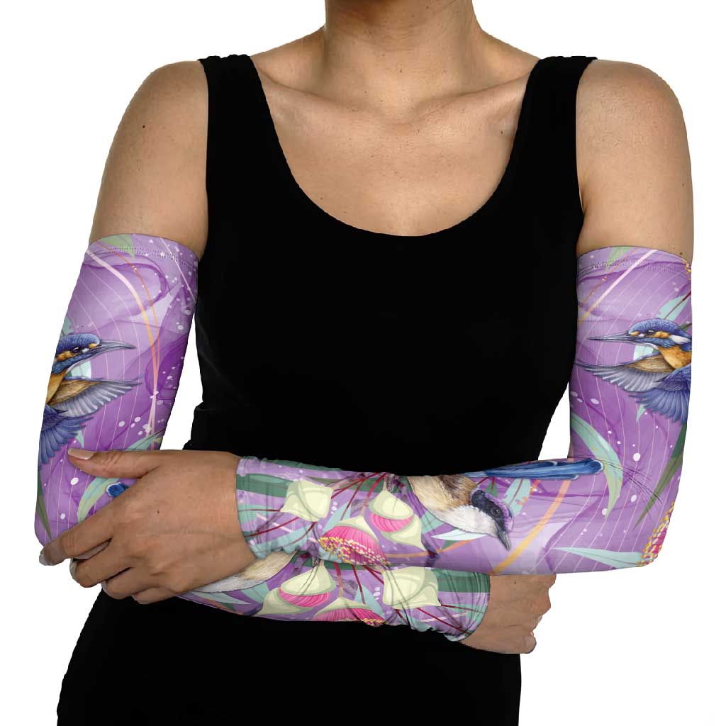 Australia Epilepsy Awareness Arm Sleeves Purple Fairy Wren with Eucalyptus Flowers - Aussie Hoodie