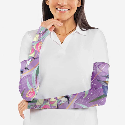 Australia Epilepsy Awareness Arm Sleeves Purple Fairy Wren with Eucalyptus Flowers - Aussie Hoodie