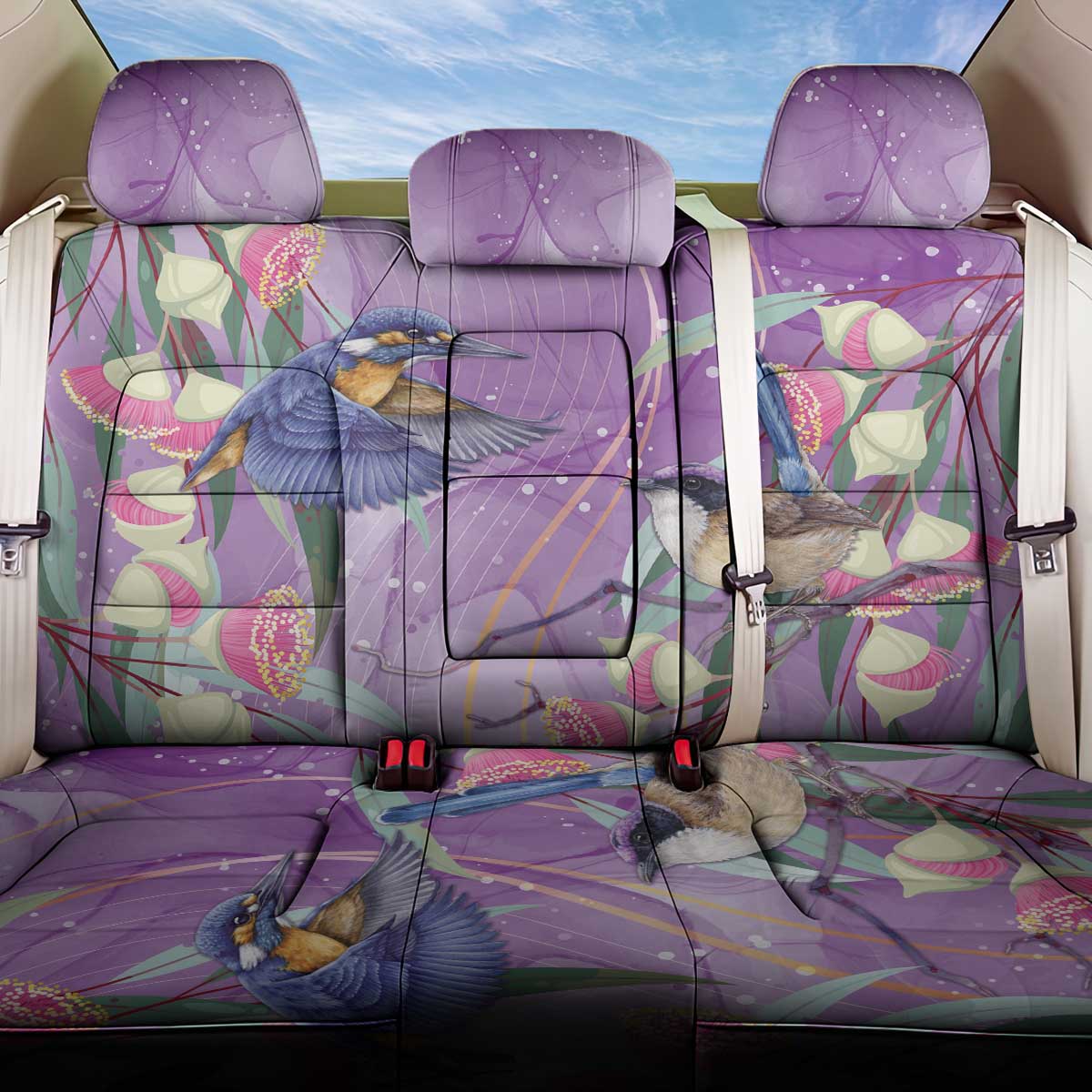 Australia Epilepsy Awareness Back Car Seat Cover Purple Fairy Wren with Eucalyptus Flowers - Aussie Hoodie