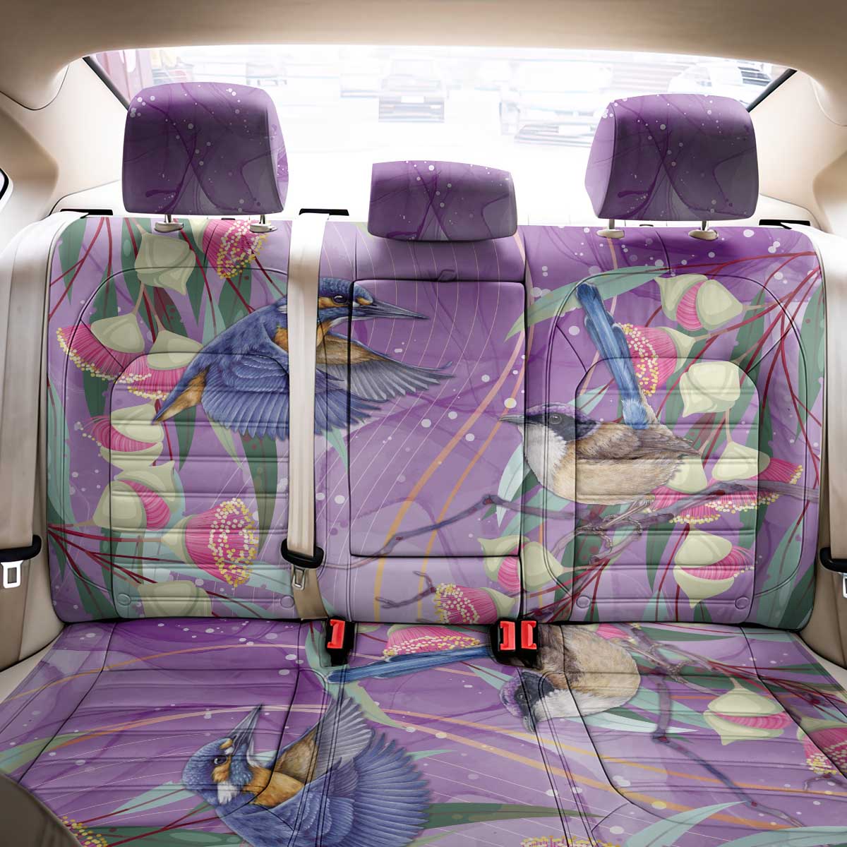 Australia Epilepsy Awareness Back Car Seat Cover Purple Fairy Wren with Eucalyptus Flowers - Aussie Hoodie