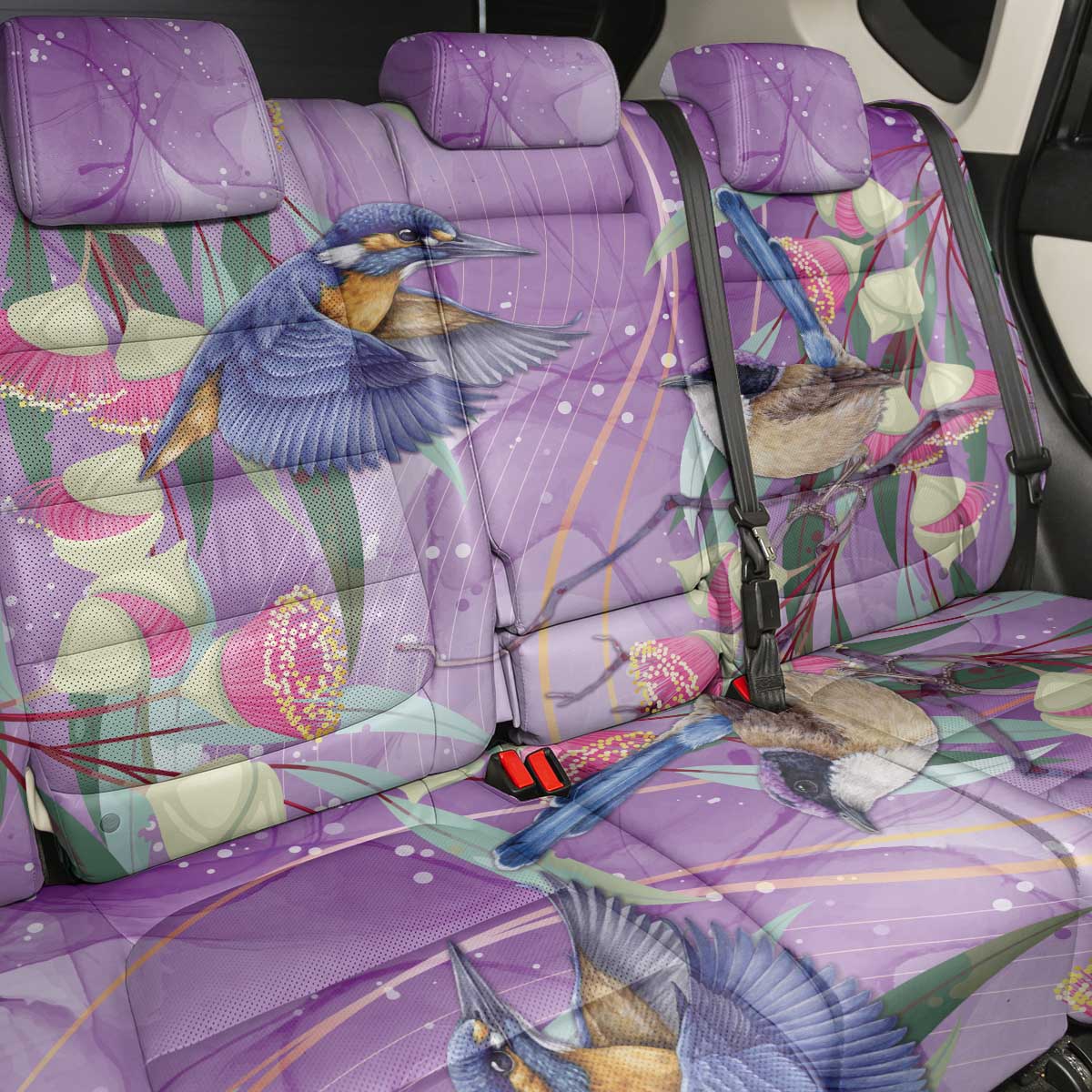 Australia Epilepsy Awareness Back Car Seat Cover Purple Fairy Wren with Eucalyptus Flowers - Aussie Hoodie