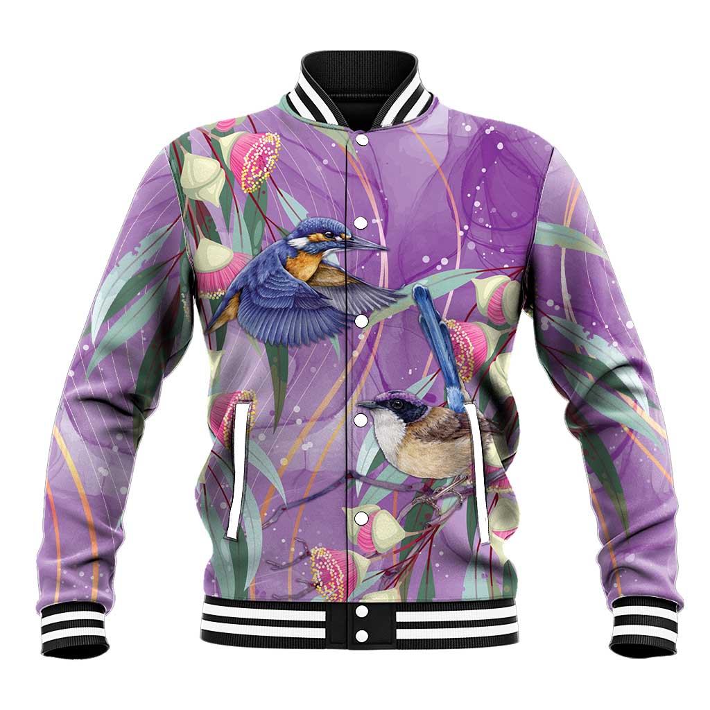 Australia Epilepsy Awareness Baseball Jacket Purple Fairy Wren with Eucalyptus Flowers - Aussie Hoodie
