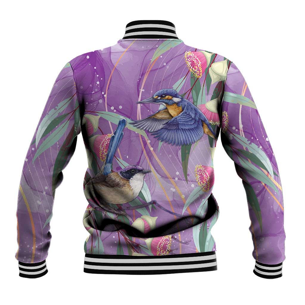 Australia Epilepsy Awareness Baseball Jacket Purple Fairy Wren with Eucalyptus Flowers - Aussie Hoodie
