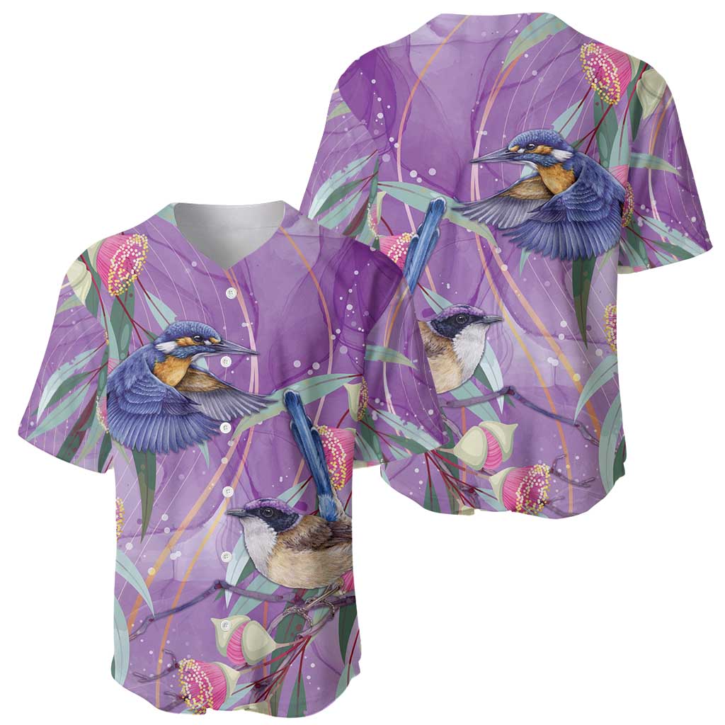 Australia Epilepsy Awareness Baseball Jersey Purple Fairy Wren with Eucalyptus Flowers - Aussie Hoodie
