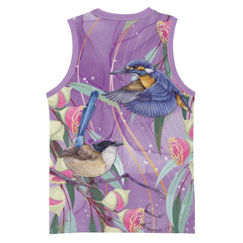 Australia Epilepsy Awareness Basketball Jersey Purple Fairy Wren with Eucalyptus Flowers - Aussie Hoodie