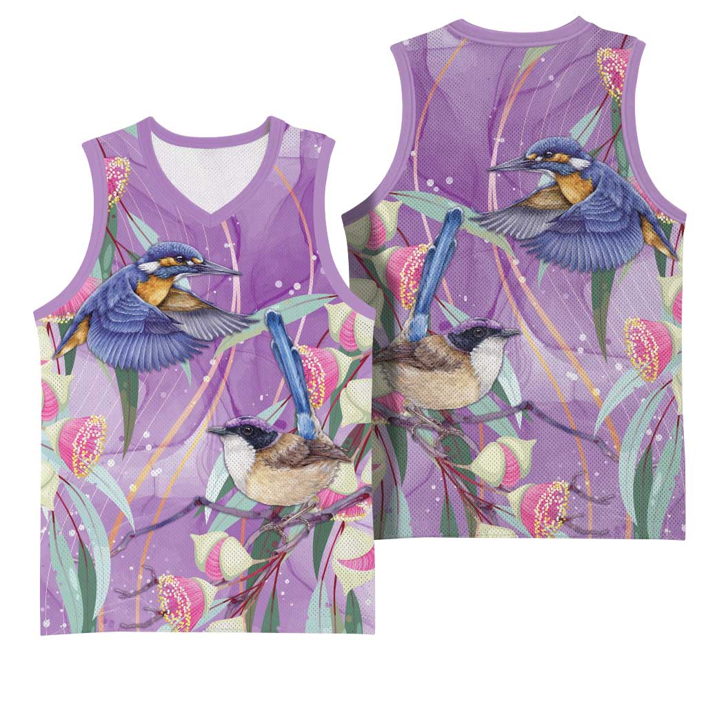 Australia Epilepsy Awareness Basketball Jersey Purple Fairy Wren with Eucalyptus Flowers - Aussie Hoodie