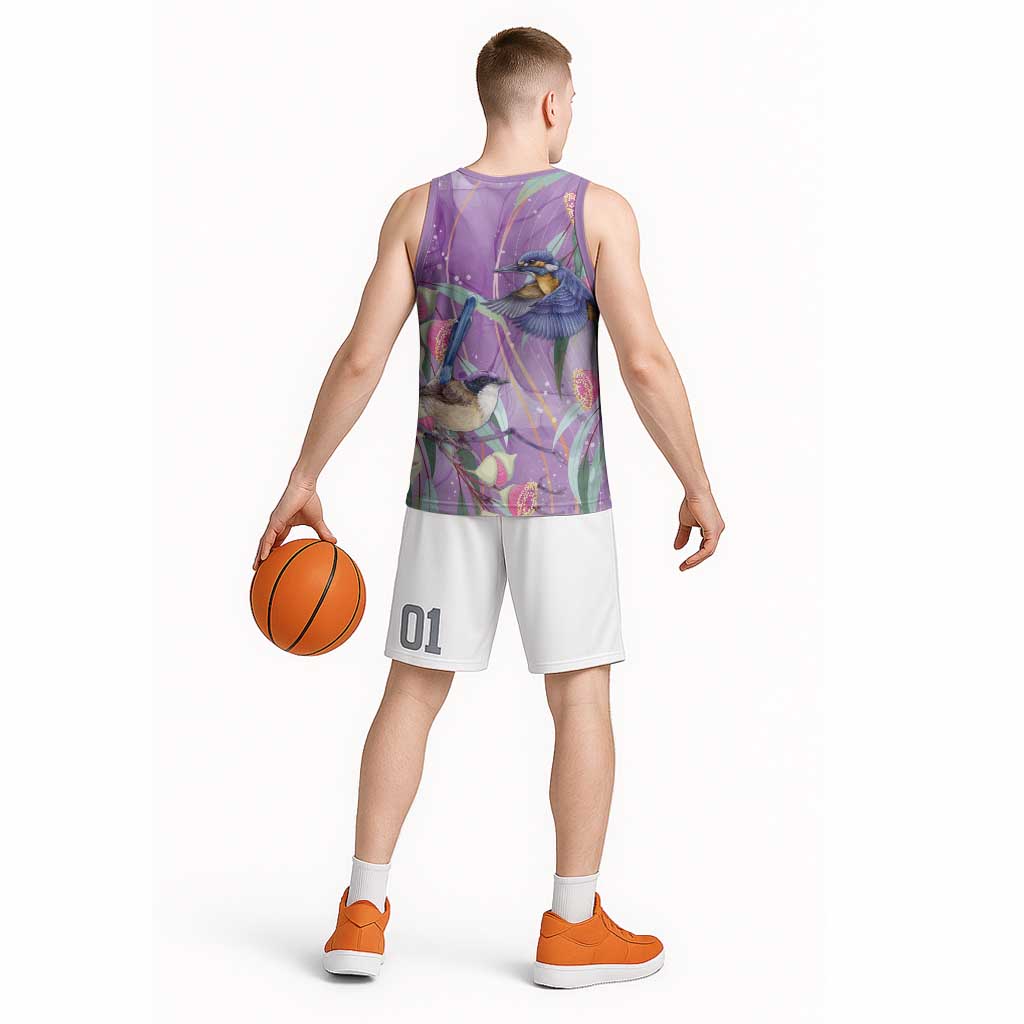 Australia Epilepsy Awareness Basketball Jersey Purple Fairy Wren with Eucalyptus Flowers - Aussie Hoodie