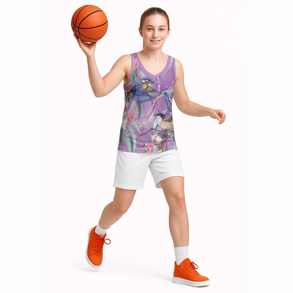 Australia Epilepsy Awareness Basketball Jersey Purple Fairy Wren with Eucalyptus Flowers - Aussie Hoodie