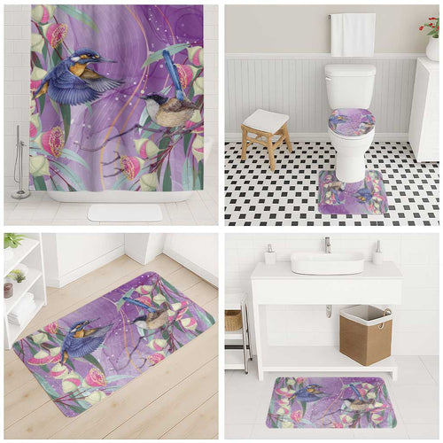 Australia Epilepsy Awareness Bathroom Set Purple Fairy Wren with Eucalyptus Flowers - Aussie Hoodie