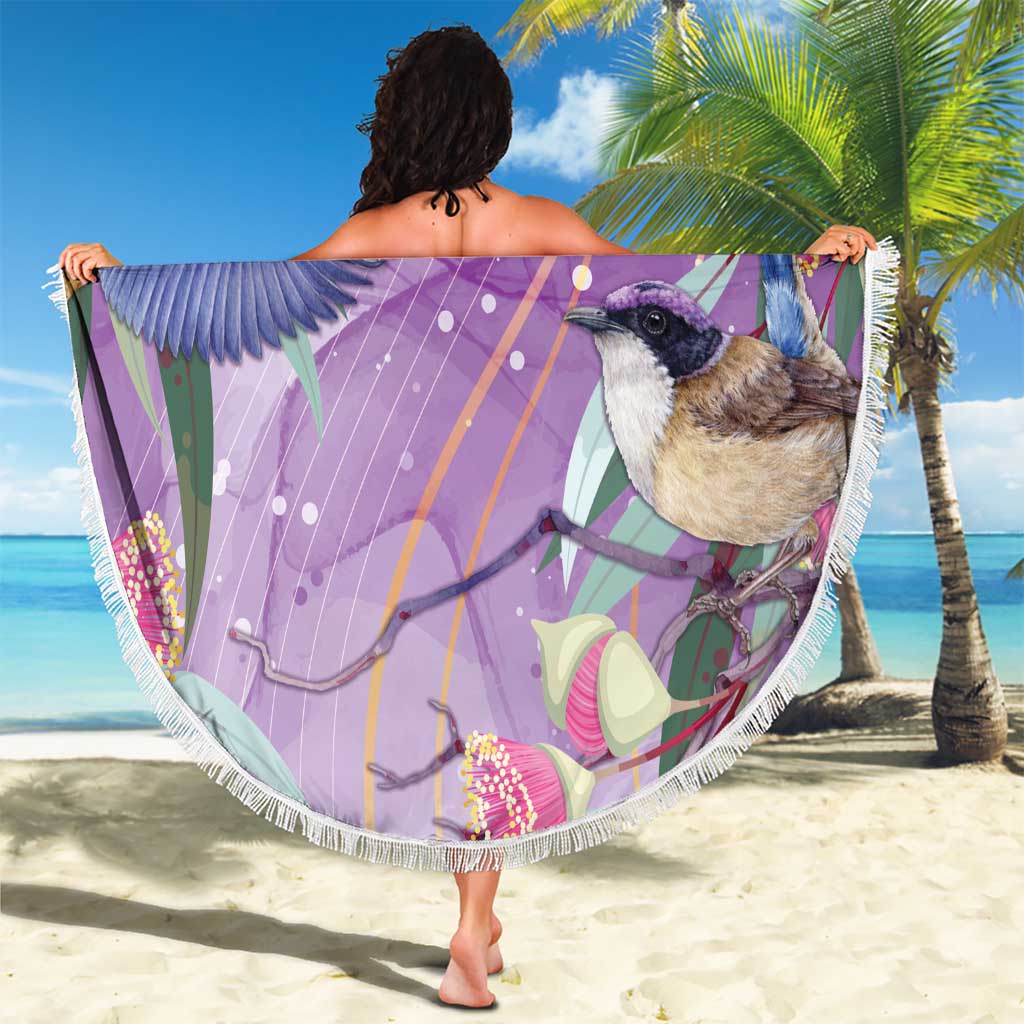 Australia Epilepsy Awareness Beach Blanket Purple Fairy Wren with Eucalyptus Flowers - Aussie Hoodie