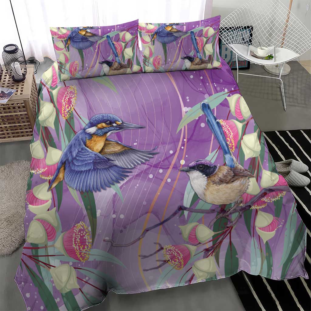 Australia Epilepsy Awareness Bedding Set Purple Fairy Wren with Eucalyptus Flowers - Aussie Hoodie