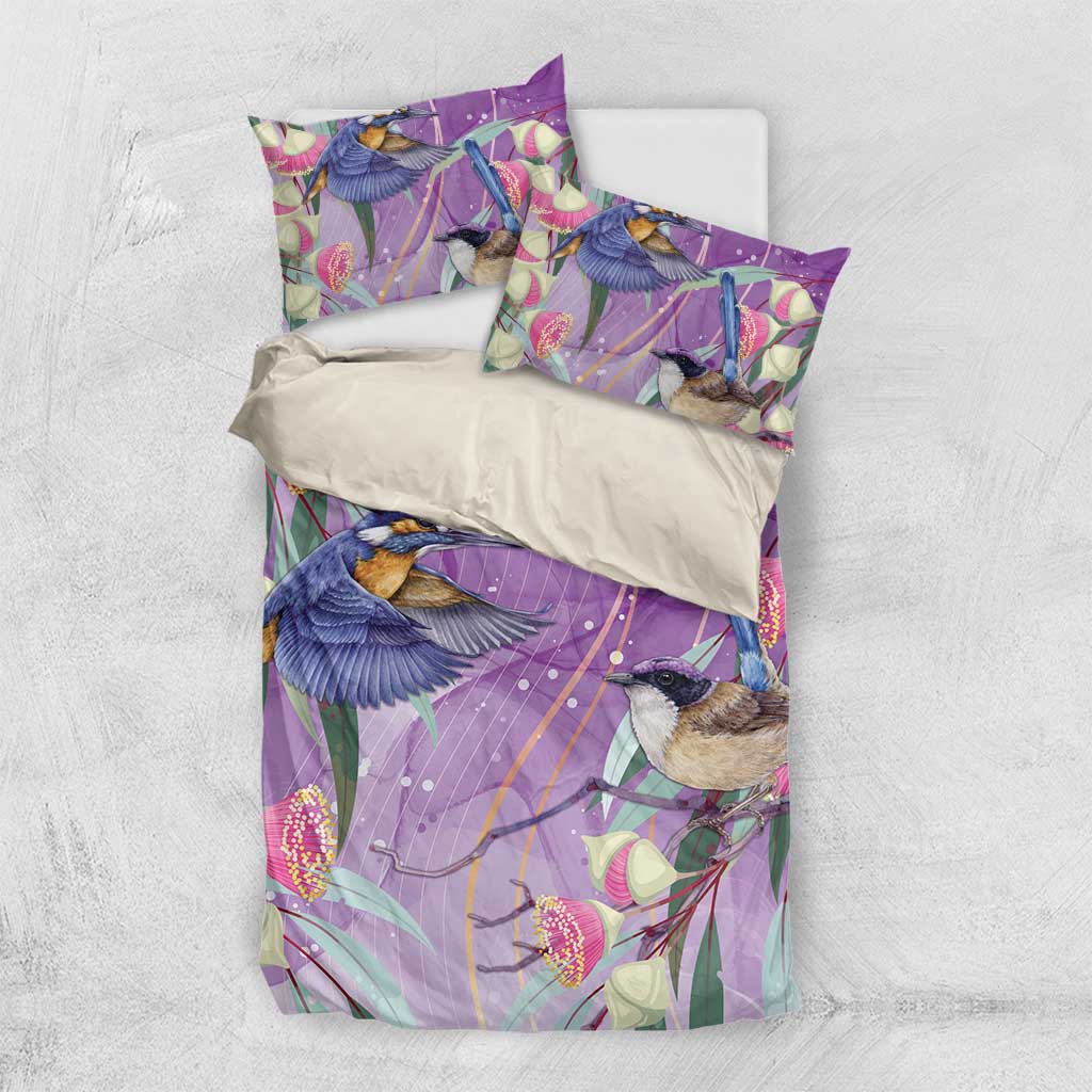 Australia Epilepsy Awareness Bedding Set Purple Fairy Wren with Eucalyptus Flowers - Aussie Hoodie