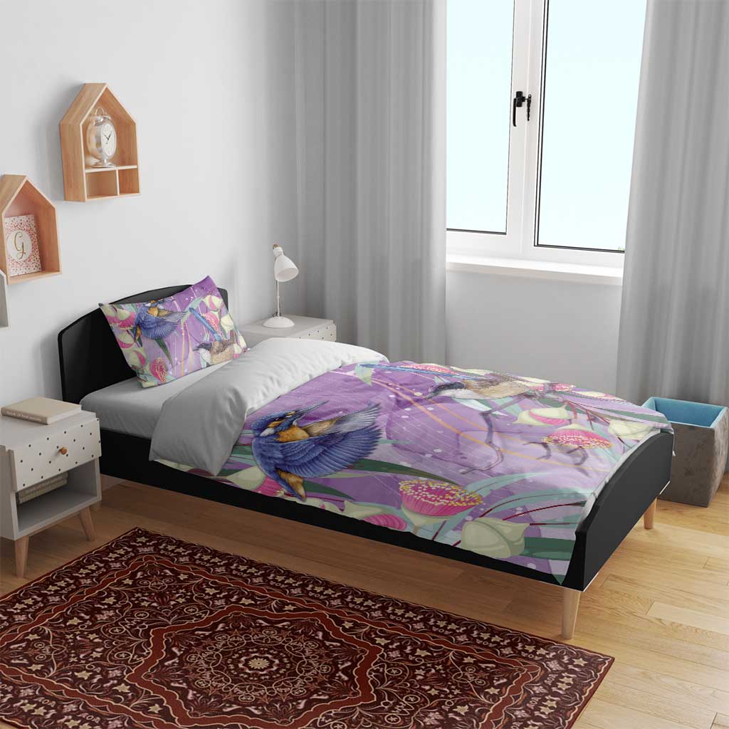 Australia Epilepsy Awareness Bedding Set Purple Fairy Wren with Eucalyptus Flowers - Aussie Hoodie