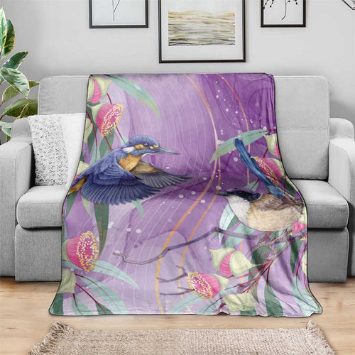 Australia Epilepsy Awareness Blanket Purple Fairy Wren with Eucalyptus Flowers - Aussie Hoodie
