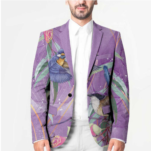 Australia Epilepsy Awareness Blazer Purple Fairy Wren with Eucalyptus Flowers - Aussie Hoodie
