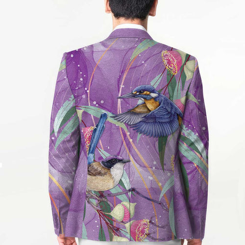 Australia Epilepsy Awareness Blazer Purple Fairy Wren with Eucalyptus Flowers - Aussie Hoodie