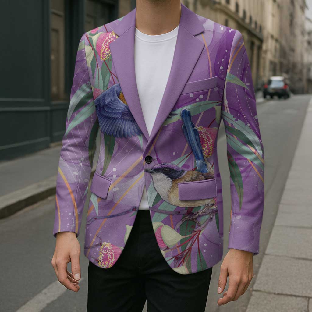 Australia Epilepsy Awareness Blazer Purple Fairy Wren with Eucalyptus Flowers - Aussie Hoodie