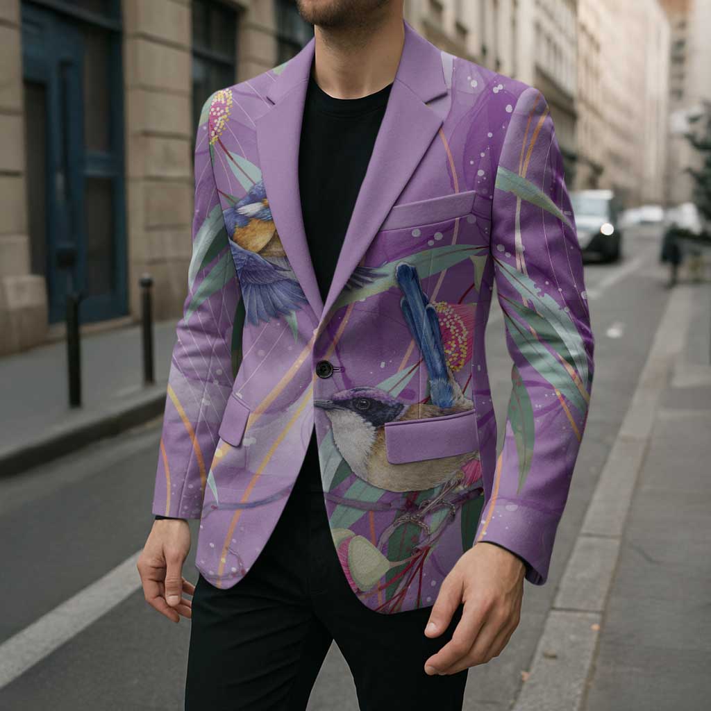 Australia Epilepsy Awareness Blazer Purple Fairy Wren with Eucalyptus Flowers - Aussie Hoodie