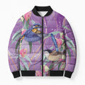 Australia Epilepsy Awareness Bomber Puffer Jacket Purple Fairy Wren with Eucalyptus Flowers - Aussie Hoodie