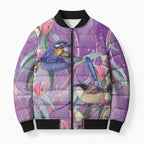 Australia Epilepsy Awareness Bomber Puffer Jacket Purple Fairy Wren with Eucalyptus Flowers - Aussie Hoodie