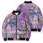 Australia Epilepsy Awareness Bomber Puffer Jacket Purple Fairy Wren with Eucalyptus Flowers - Aussie Hoodie
