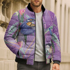 Australia Epilepsy Awareness Bomber Puffer Jacket Purple Fairy Wren with Eucalyptus Flowers - Aussie Hoodie
