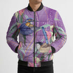 Australia Epilepsy Awareness Bomber Puffer Jacket Purple Fairy Wren with Eucalyptus Flowers - Aussie Hoodie