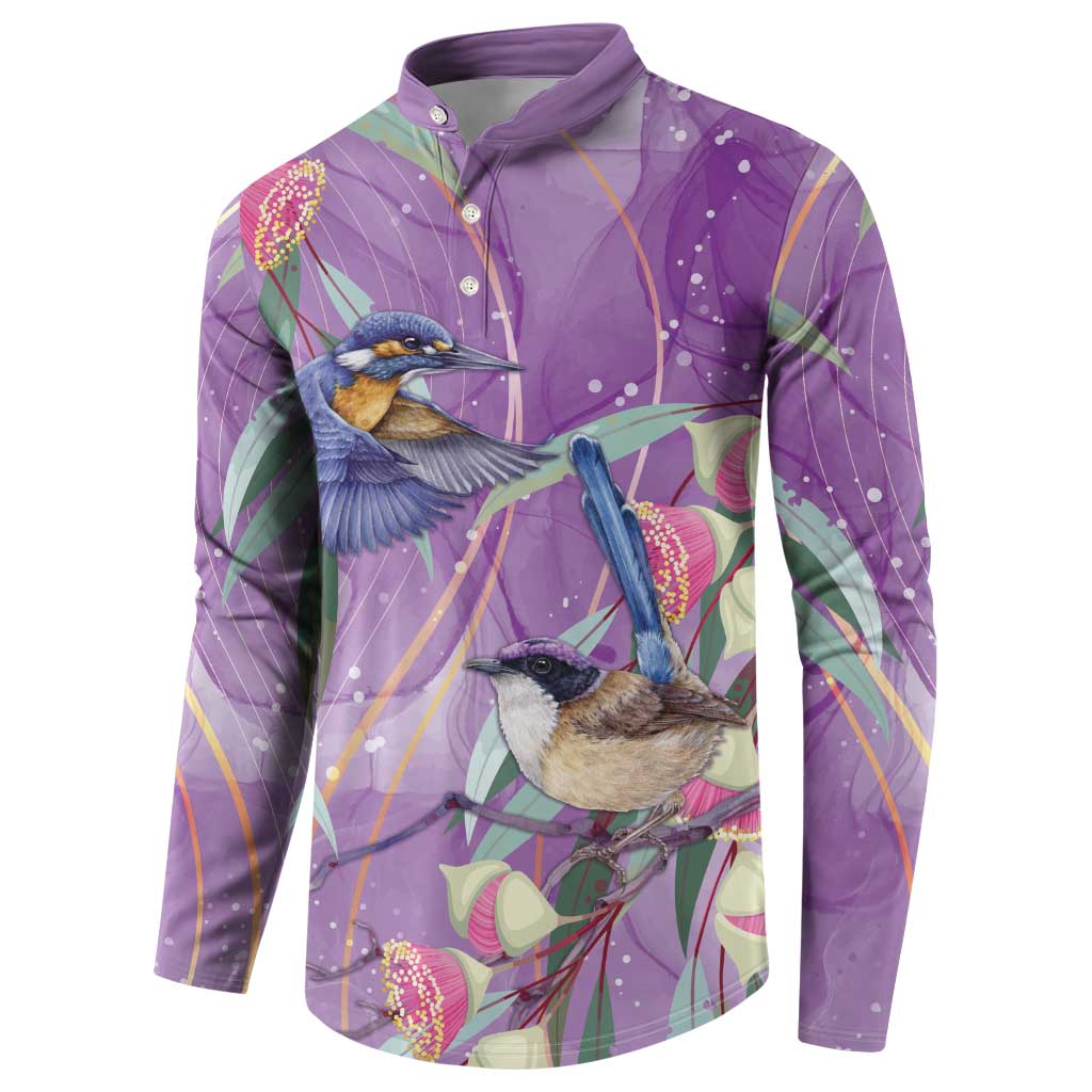 Australia Epilepsy Awareness Button Sweatshirt Purple Fairy Wren with Eucalyptus Flowers - Aussie Hoodie