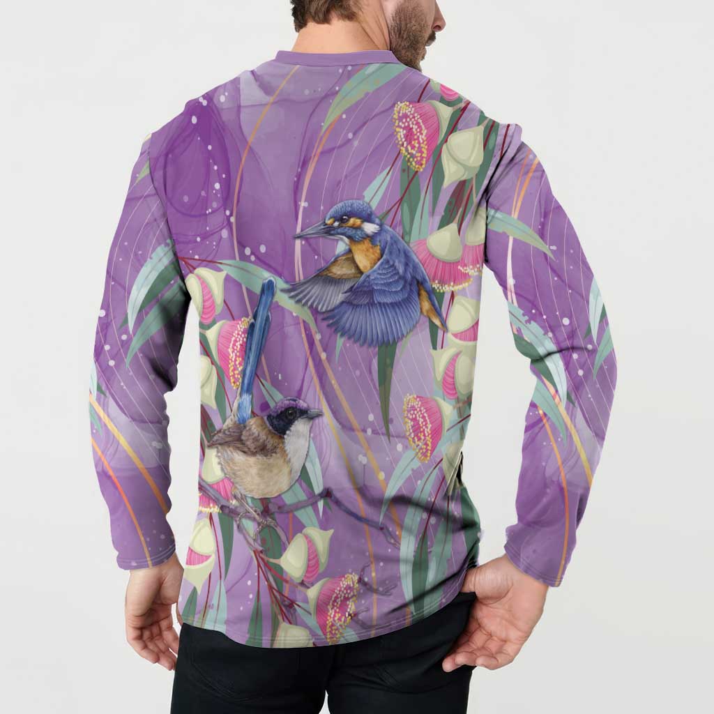 Australia Epilepsy Awareness Button Sweatshirt Purple Fairy Wren with Eucalyptus Flowers - Aussie Hoodie
